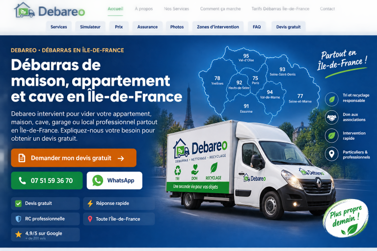 Debareo : débarras en Île-de-France avec son camion et sa carte des huit départements